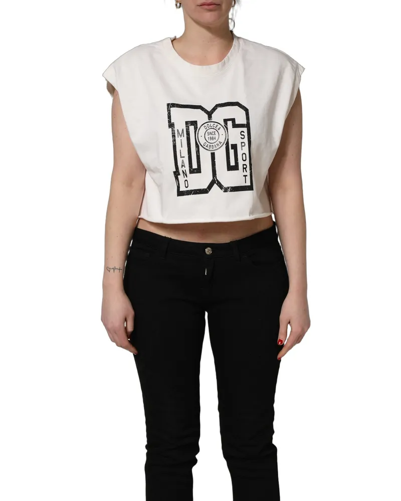 Dolce & Gabbana Women White Cotton Dg Logo Print Cropped Jersey Top White