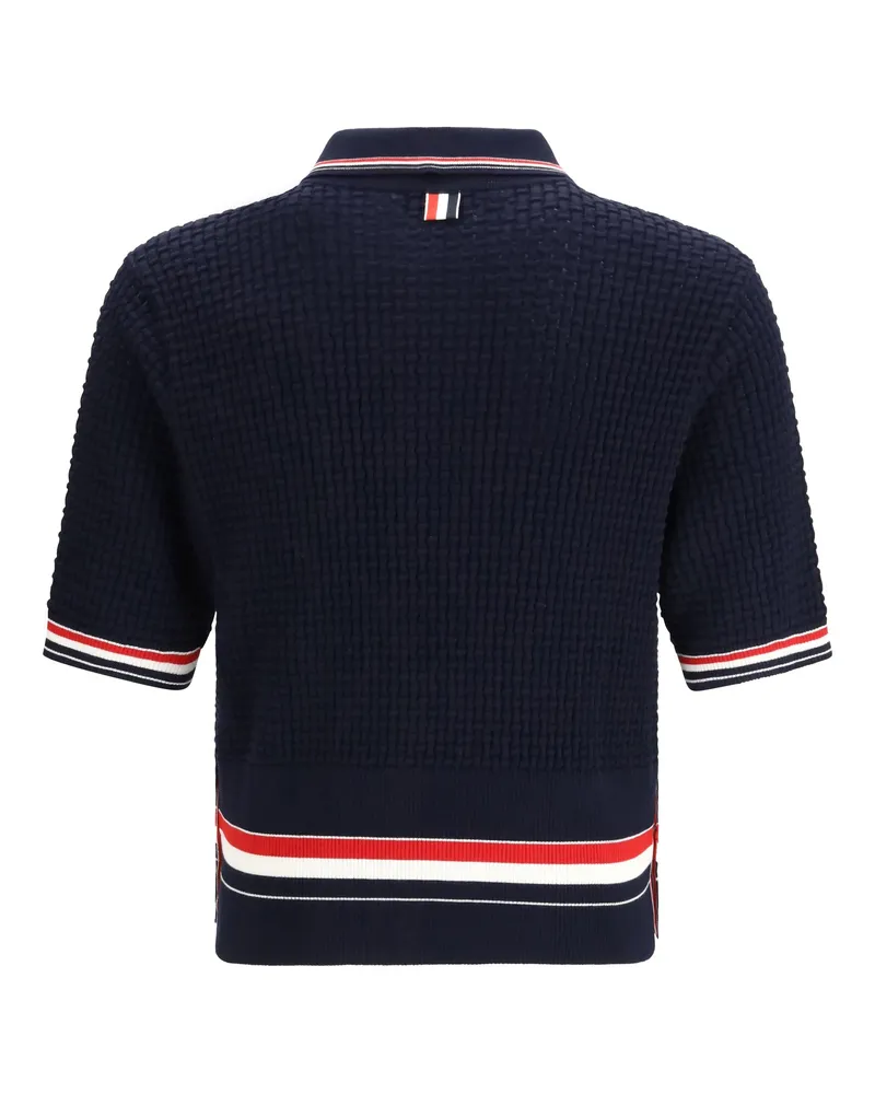 Thom Browne Men's Woven Cotton Polo Navy Shirts T-shirts And Polos Navy