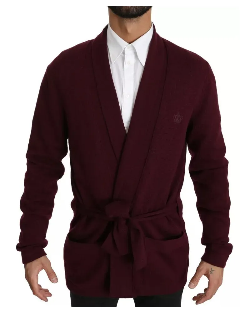 Dolce & Gabbana Men's Bordeaux Cashmere Crown Cardigan Sweater Maroon Clothing Maroon