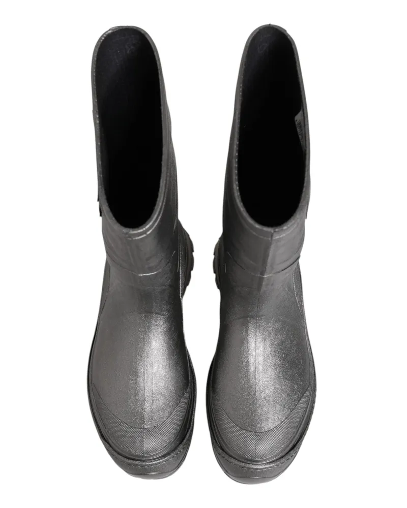 Dolce & Gabbana Men's Metallic Silver Pull On Rain Boots Shoes Rubber Silver