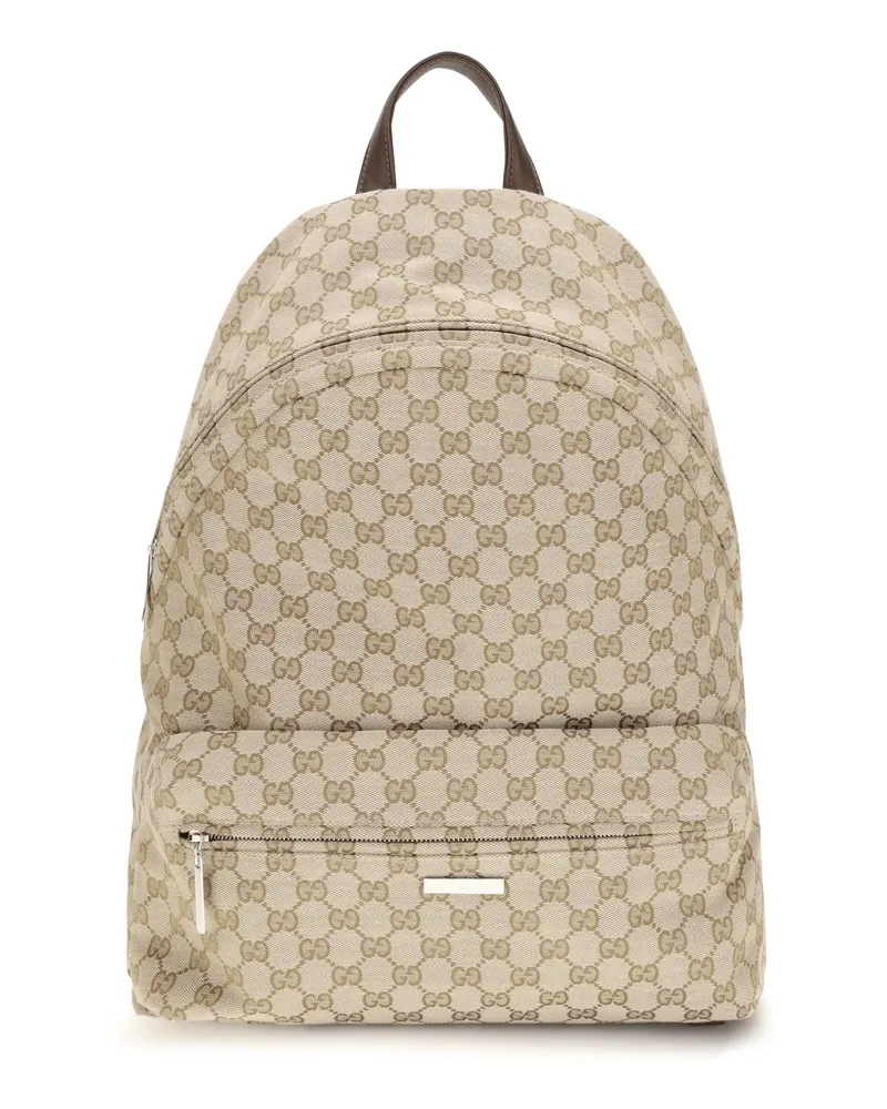 Gucci Men's Backpack Large Tag Canvas Vintage Sand-Dark Brown-Vrv Polyester Backpacks Sand/dark Brown/vrv Beige