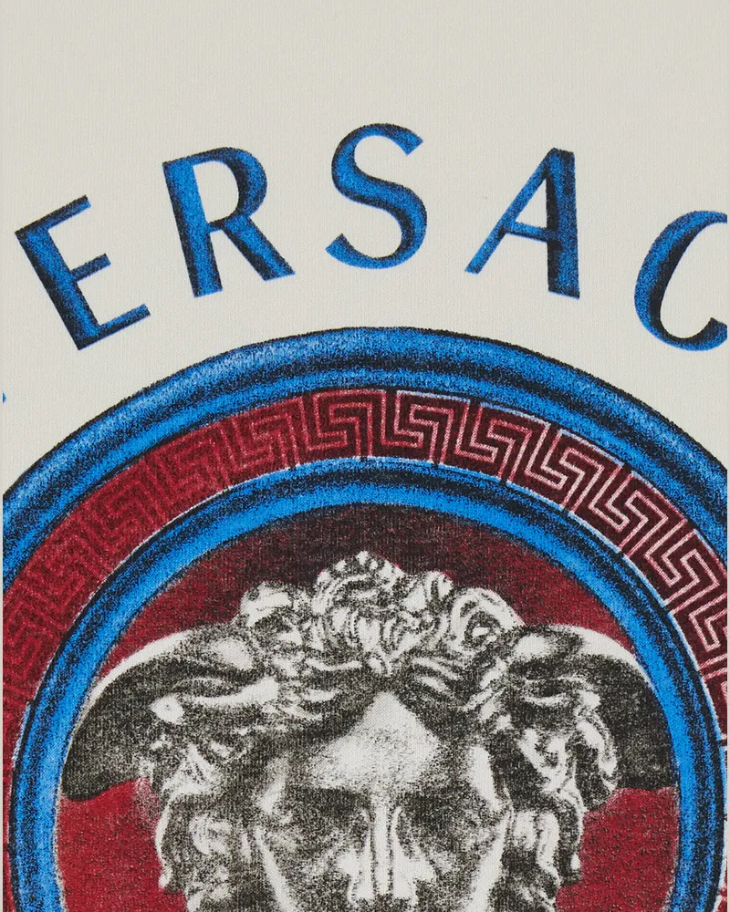 Versace Men's T-Shirt Crew Neck Multicolour Cotton T-Shirts And Polos White