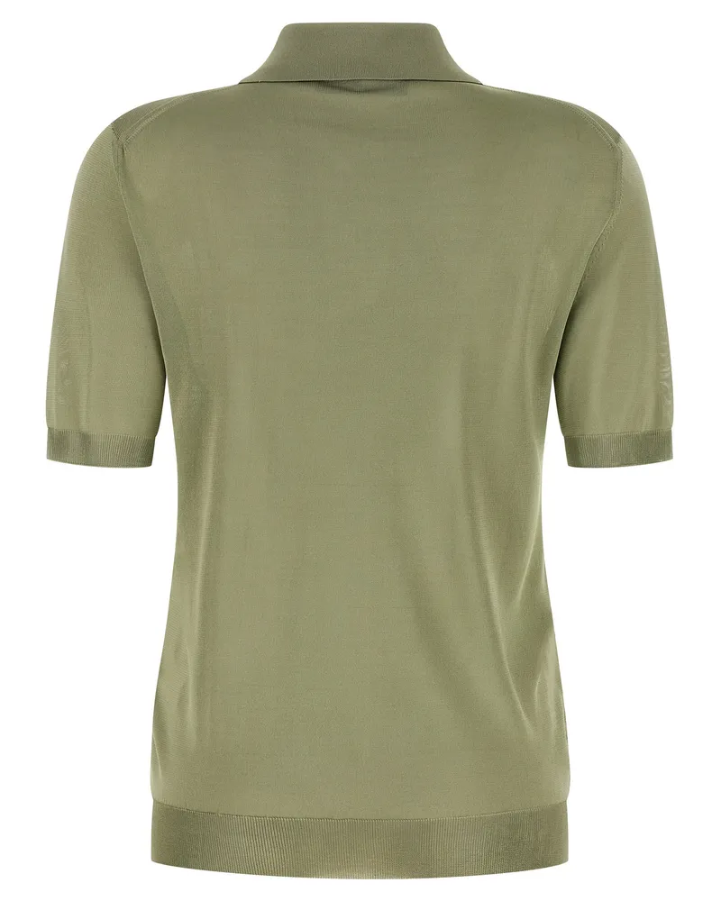 Fendi Women's Bicolor Viscose Polo Shirt Green