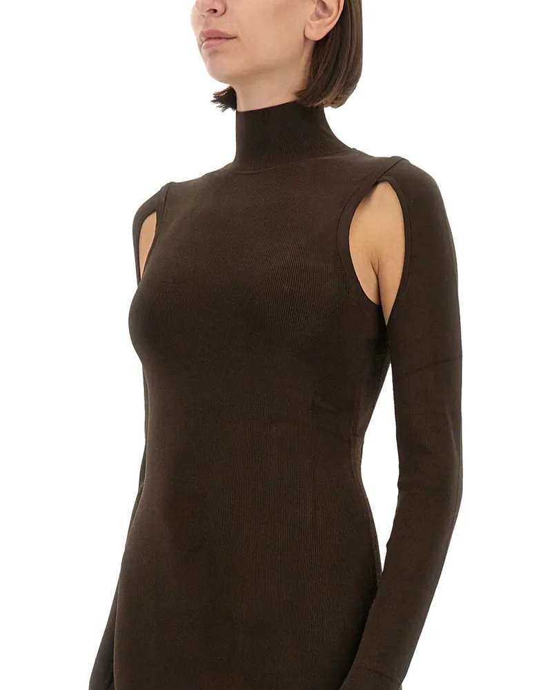Helmut Lang Viscose Turtleneck Dress — Brown Brown