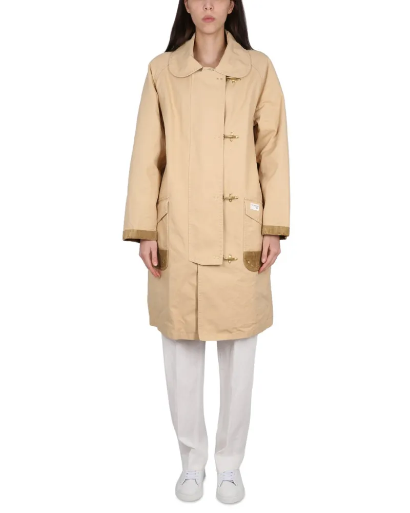 Fay Four-Hook Cotton Trench Coat — Beige Beige