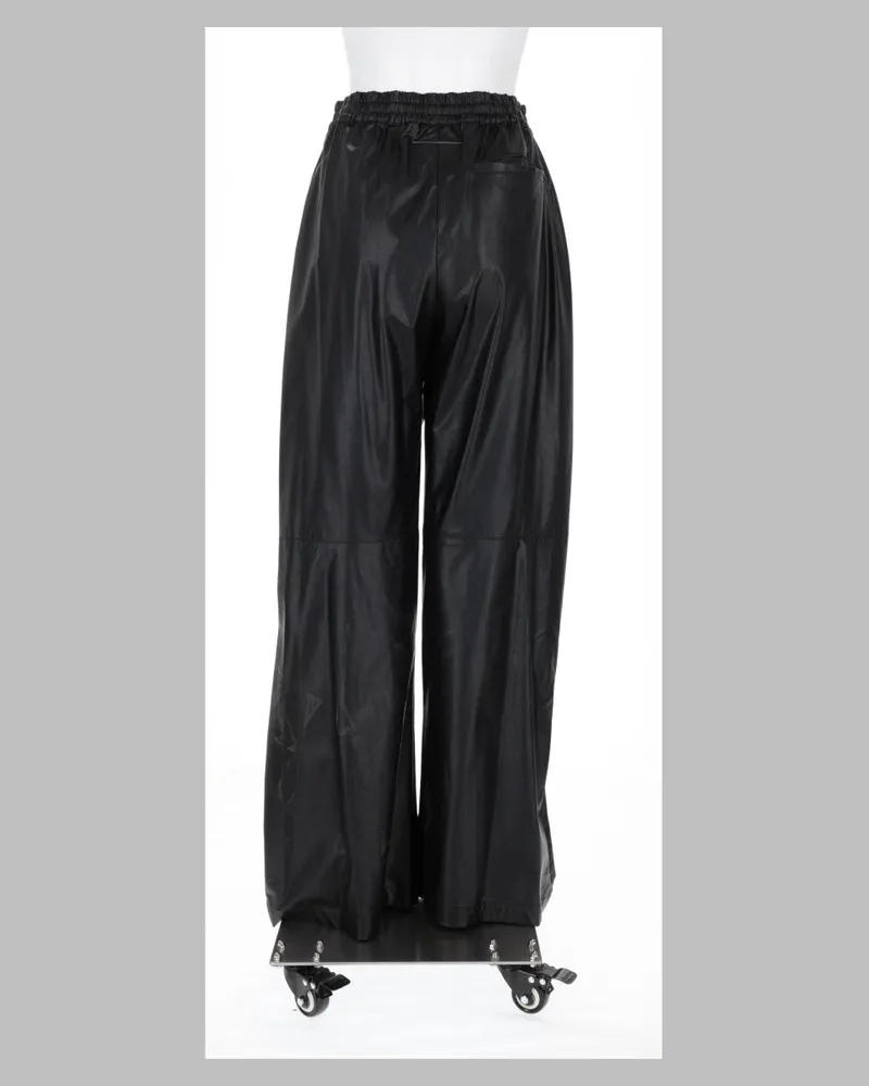Maison Margiela Faux Leather Wide-Leg Trousers — Black Black