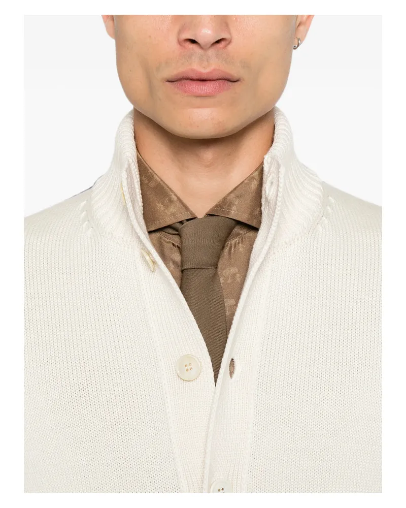 Zanone Virgin Wool High-Neck Cardigan — Beige Beige