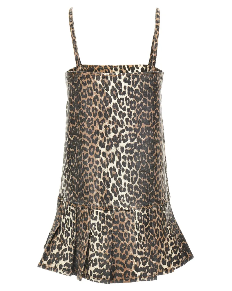 Ganni Leopard Print Organic Denim Dress — Multi Multi