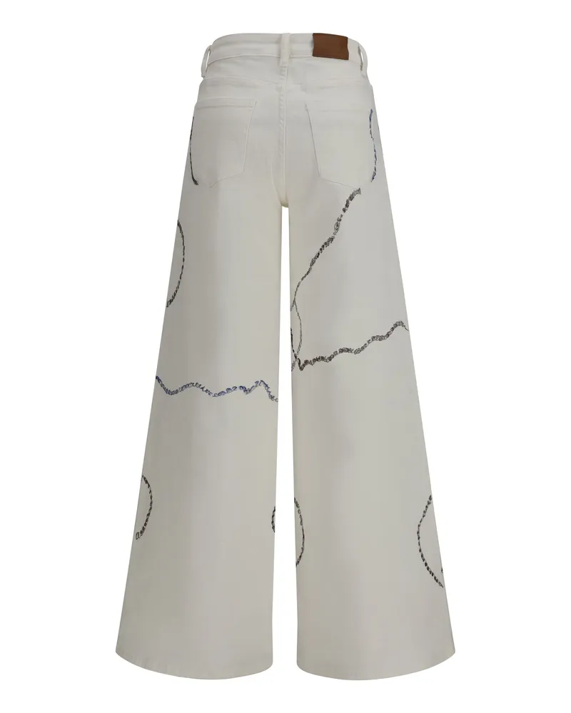 Ella Women's Palazzo Long Painted Jeans Regular Fit Deim Bianco Cotton; Polyester White