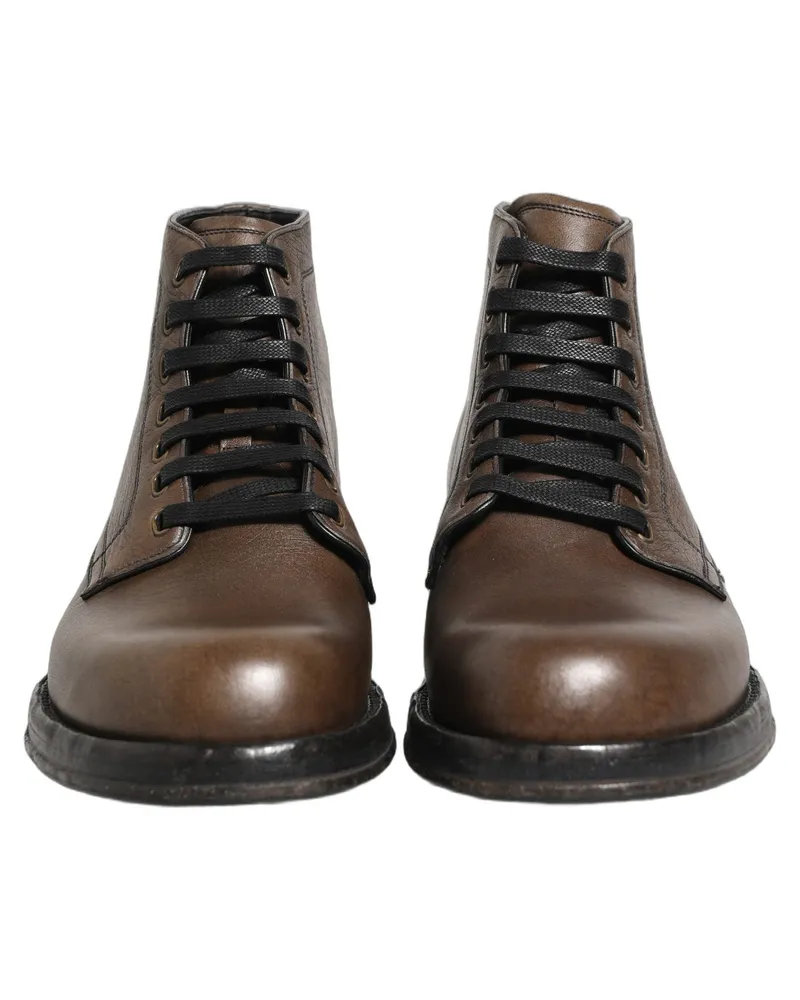Dolce & Gabbana Brown Perugino Leather Men Ankle Boots Shoes Horse Brown