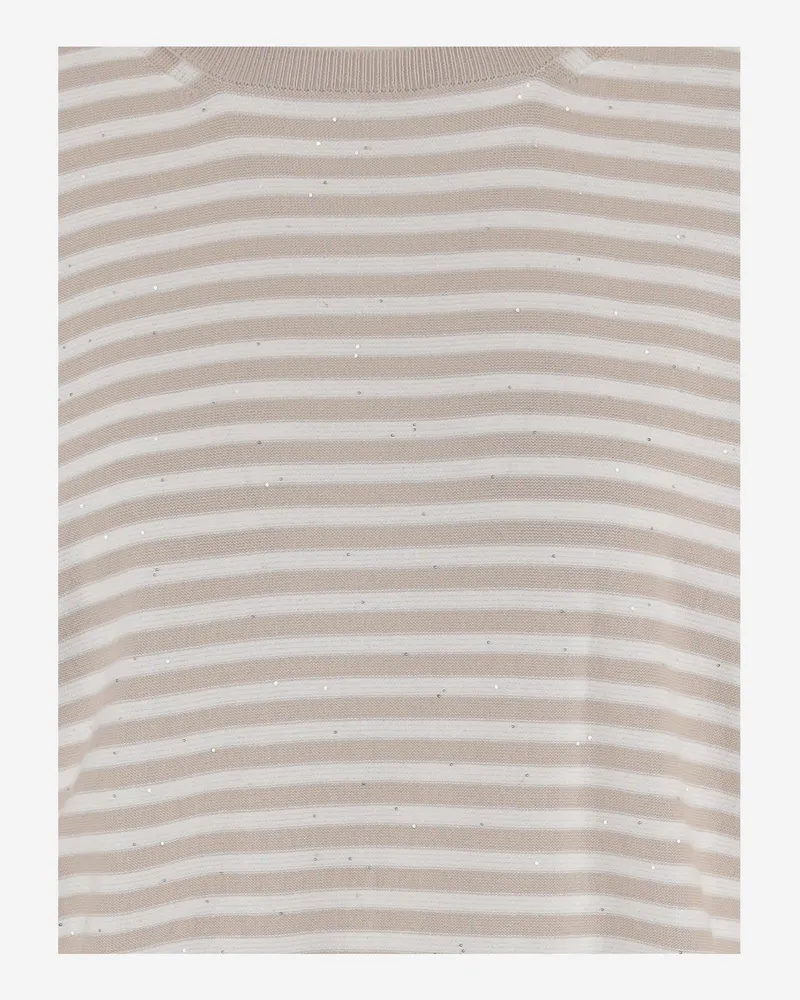 Bruno Manetti Women's Striped Cotton Sweater Beige Beige