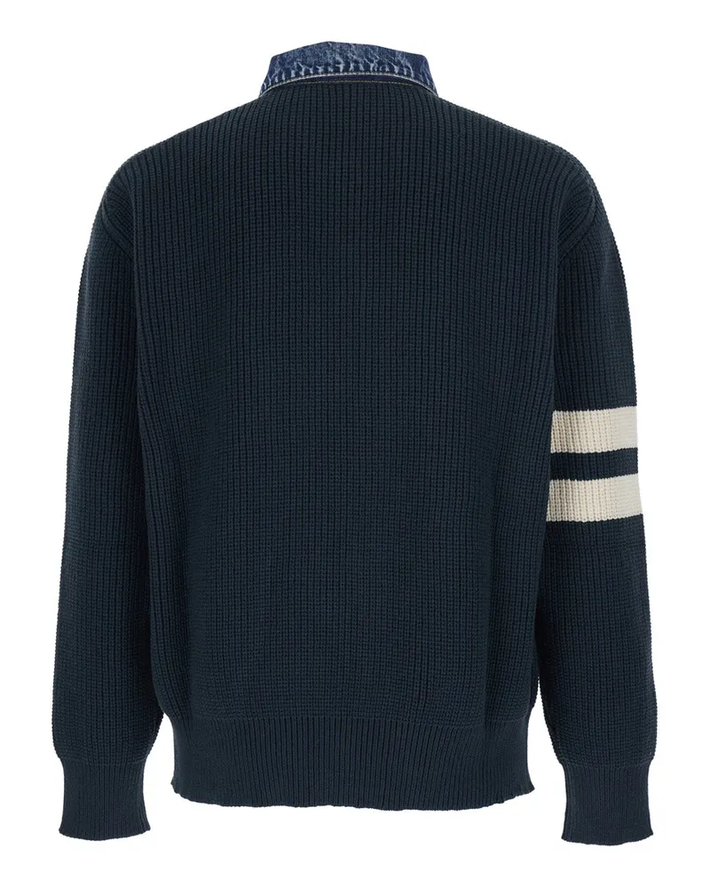 Dsquared2 Men's Sweater With Denim Collar, Blue Cotton Tops Top Navy