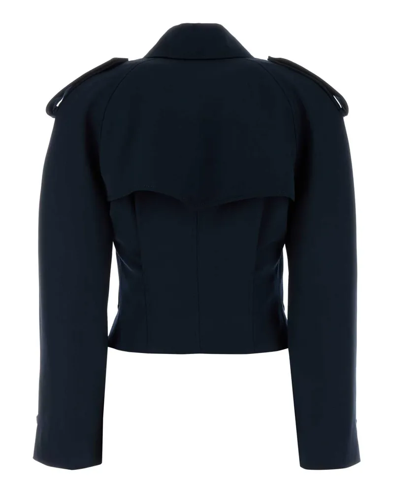Alexander McQueen Women's Midnight Blue Wool Trench Coat Navy Db Epaulet Dt Outwr Navy