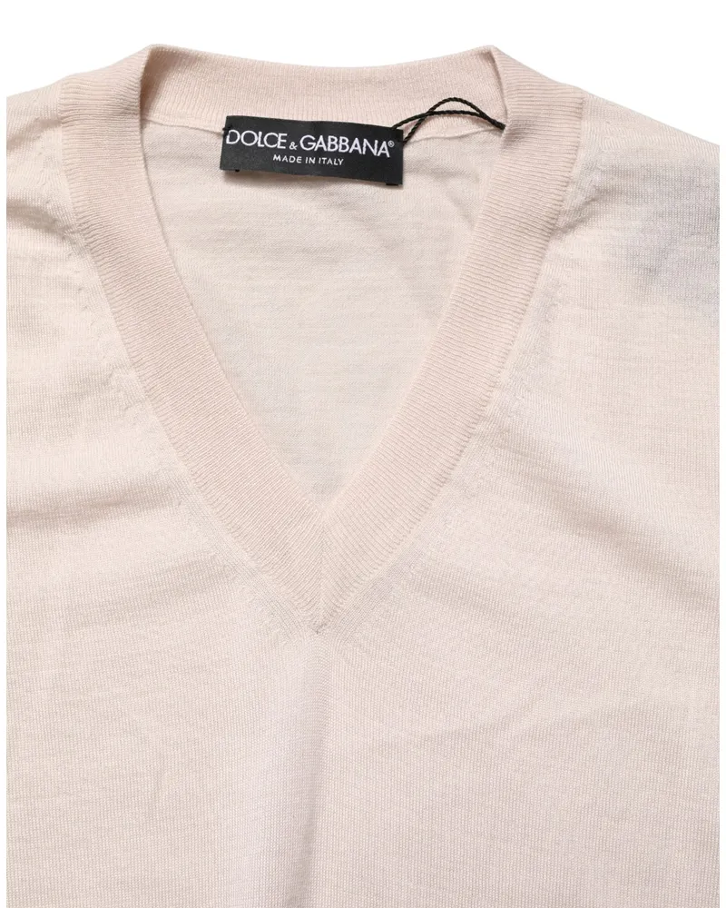 Dolce & Gabbana Men Cashmere V-Neck Sweater Beige Beige