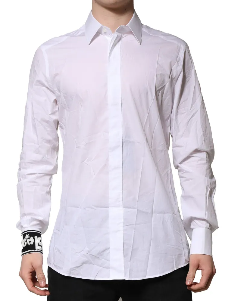 Dolce & Gabbana White Gold Cotton Men Dress Formal Shirt White