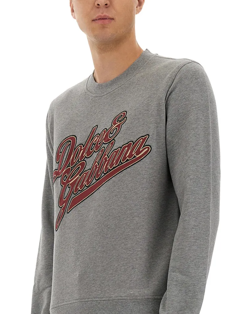 Dolce & Gabbana Embroidered Cotton Sweater — Gray Gray