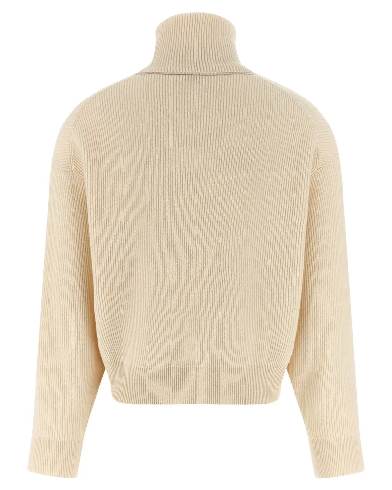 Brunello Cucinelli English Ribbed Virgin Wool Cashmere Sweater — Cream Cream