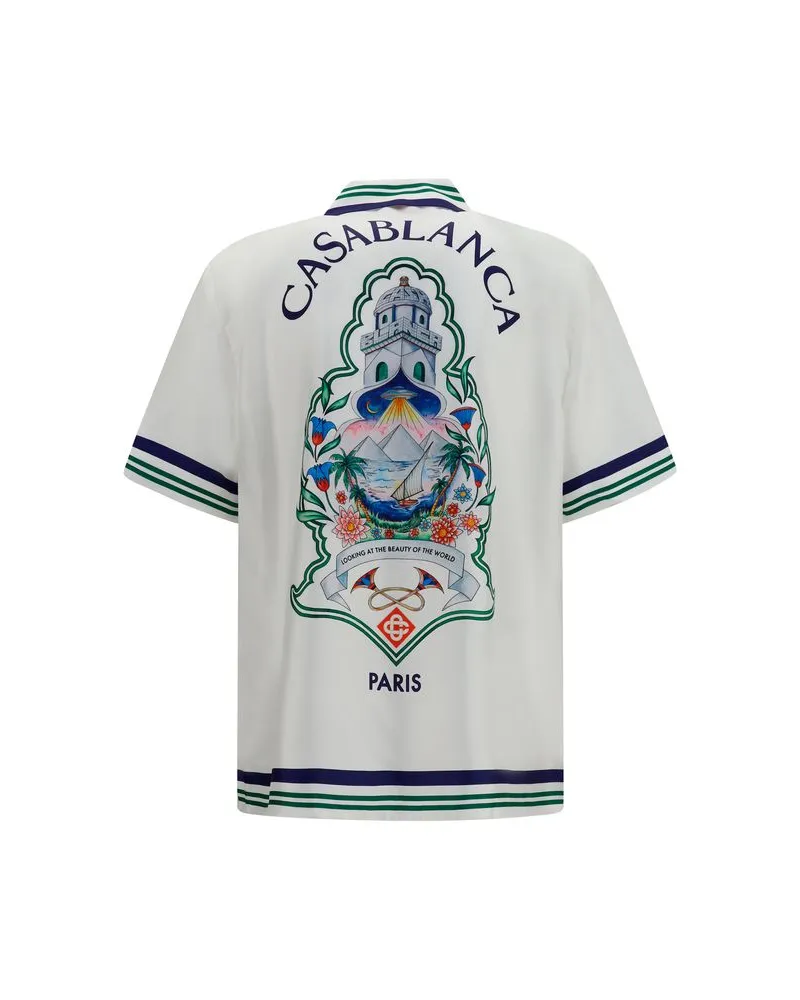 Casablanca Paris Men's White Silk Shortsleeve Shirt White