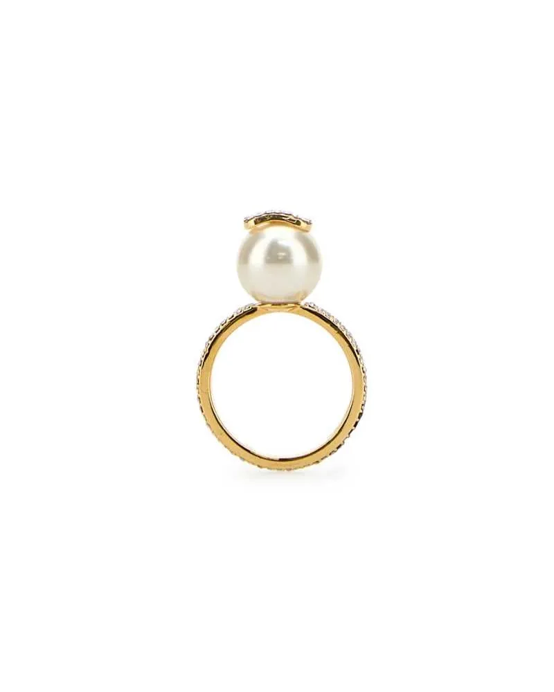 Valentino Garavani Women's Gold Metal Vlogo Signature Ring Oro18creamcrystalsilvershade Pearl Rhinestones Rings Gold