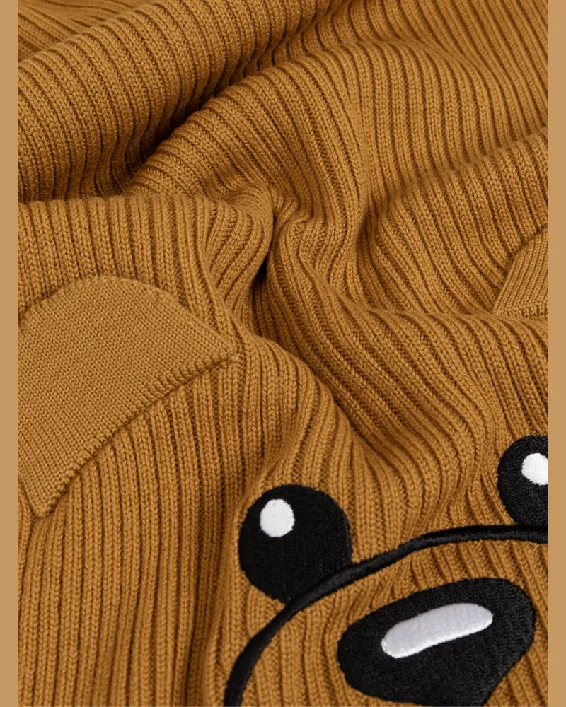 Moschino Women's Teddy Bear Embroidered Knitted Wool Scarf Brown Brown