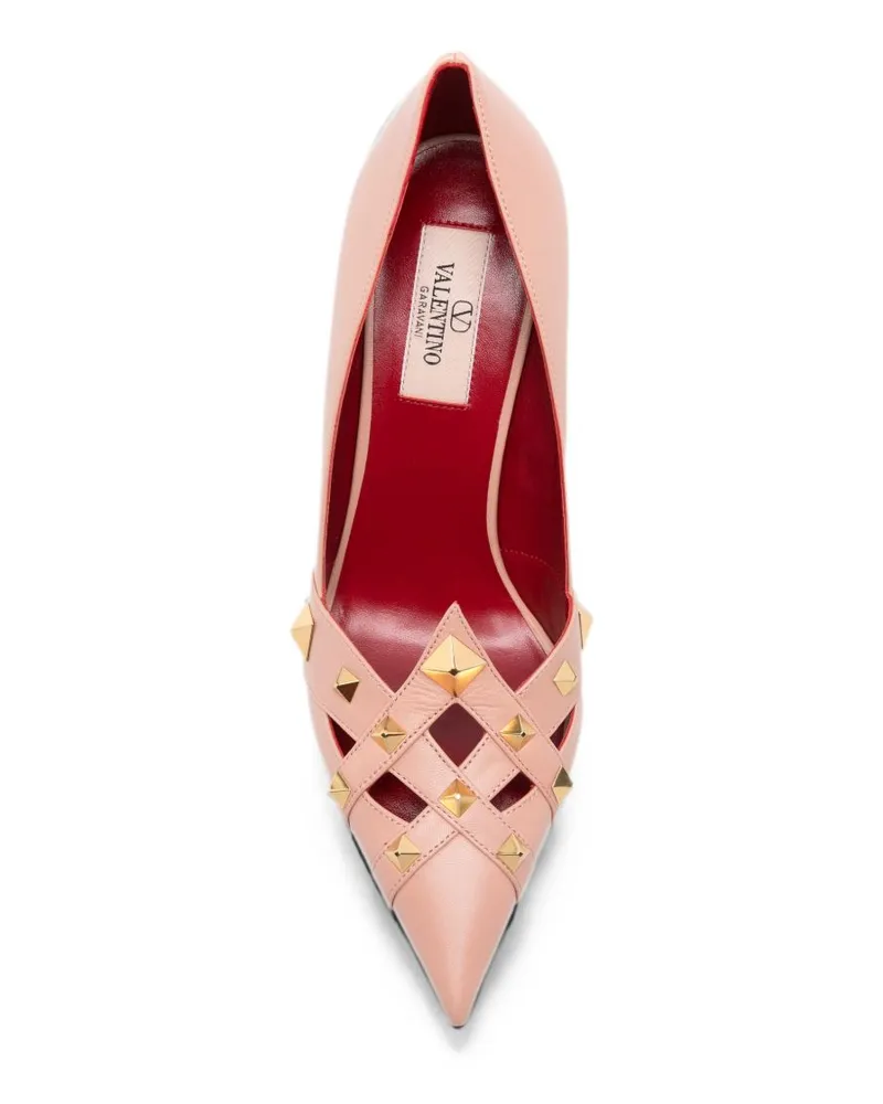 Valentino Garavani Gold-Studded Leather Pump — Pink Pink