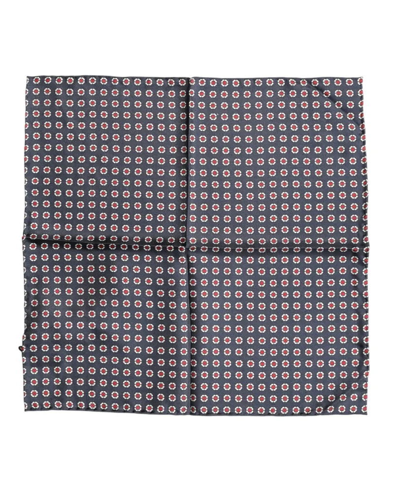 Dolce & Gabbana Men's Blue Patterned Silk Square Handkerchief Scarf Blue