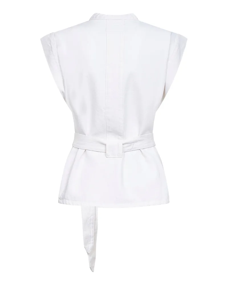 Christophe Lemaire Women's Belted Chasuble Bleached Denim White Cotton Tops Top White