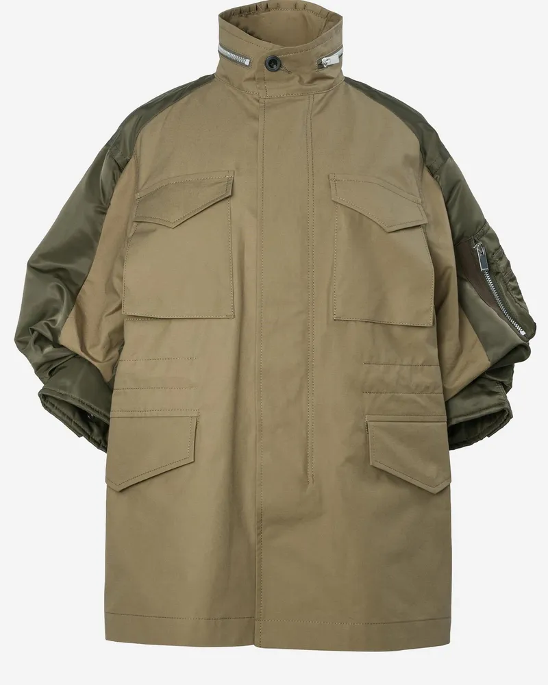 Sacai Women's Short-Sleeve Cotton Jacket Beige Beige