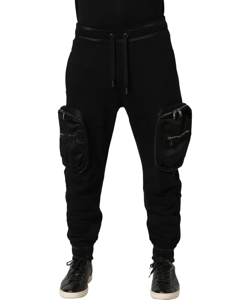 Dolce & Gabbana Men Black Mid Waist Cargo Jogger Sweatpants Pants Cotton Nylon Polyester Black