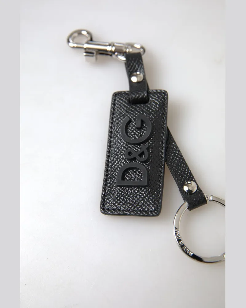 Dolce & Gabbana Men's Black Dg Logo Leather Silver Metal Keychain Accessory Black