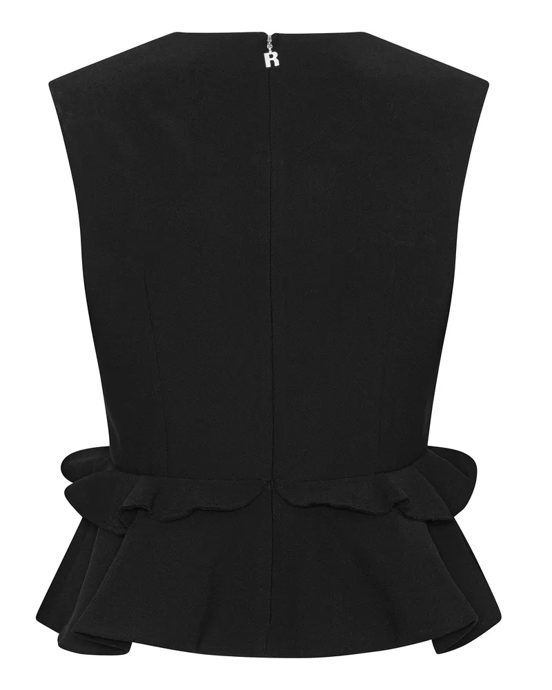 ROTATE Birger Christensen Women's Sleeveless V-Neck Peplum Top Black Shell: Polyester Tops Black