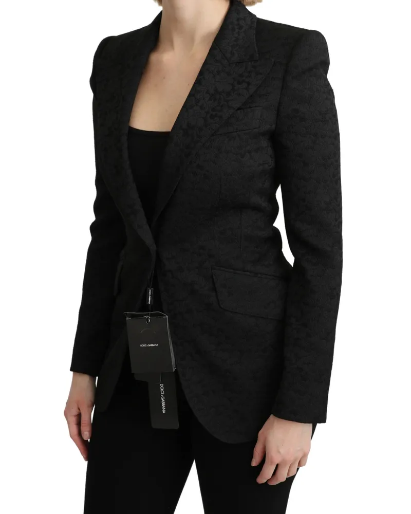 Dolce & Gabbana Women's Black Brocade Single Breasted Blazer Jacket Clothing Black