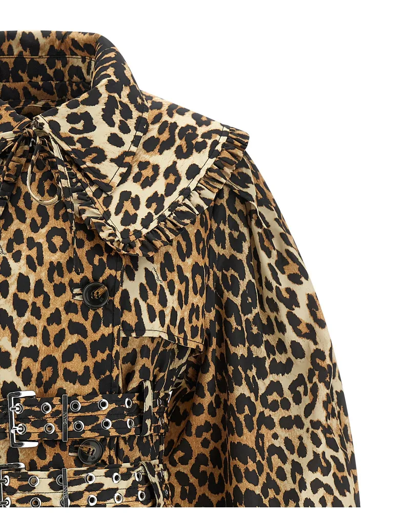 Ganni Leopard Duchesse Nylon Trench Coat — Leopard Leopard