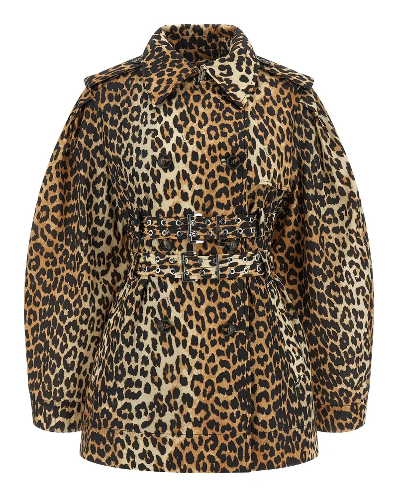 Ganni Leopard Duchesse Nylon Trench Coat — Leopard Leopard