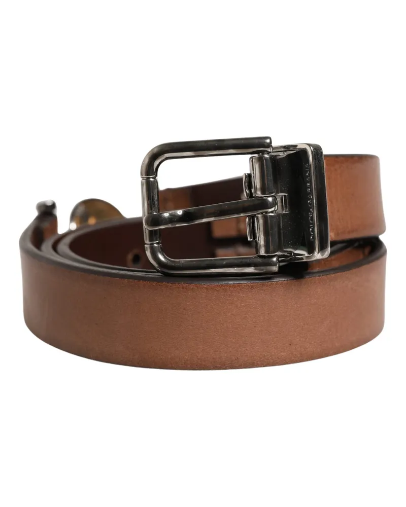 Dolce & Gabbana Men Brown Classic Leather Metal Buckle Belt Calf Brown