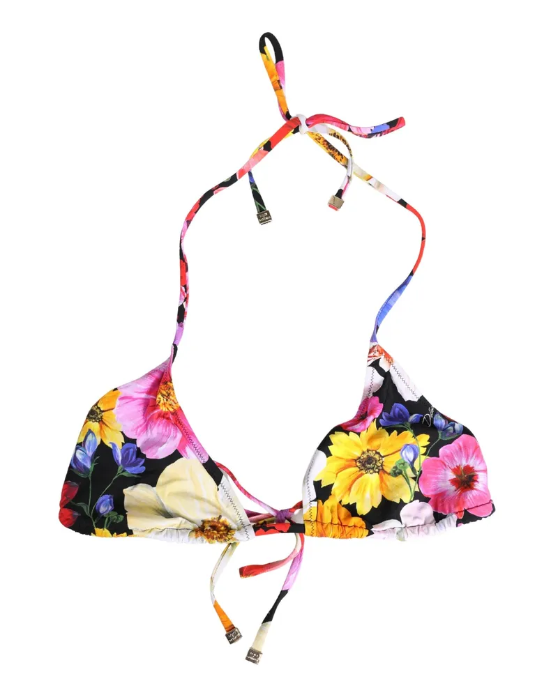 Dolce & Gabbana Women's Black Floral Print Nylon Halter Bikini Top Swimwear Elastane Black