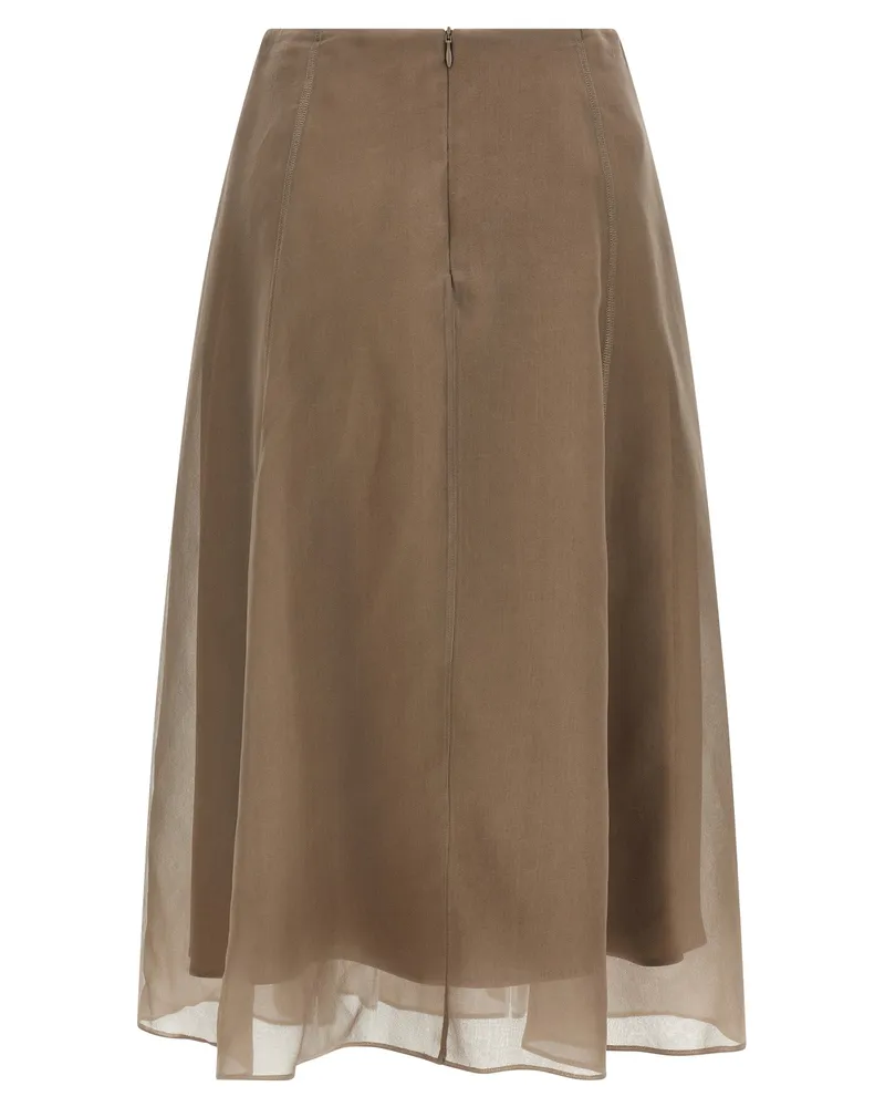 Brunello Cucinelli Women's Beige Silk Midi Skirt Beige