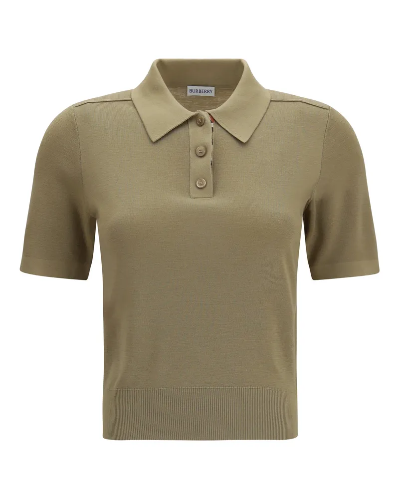 Burberry Women's Knit Polo With Check Trim Flax Merino Wool (ovis Aries) Knitwear Sweater 