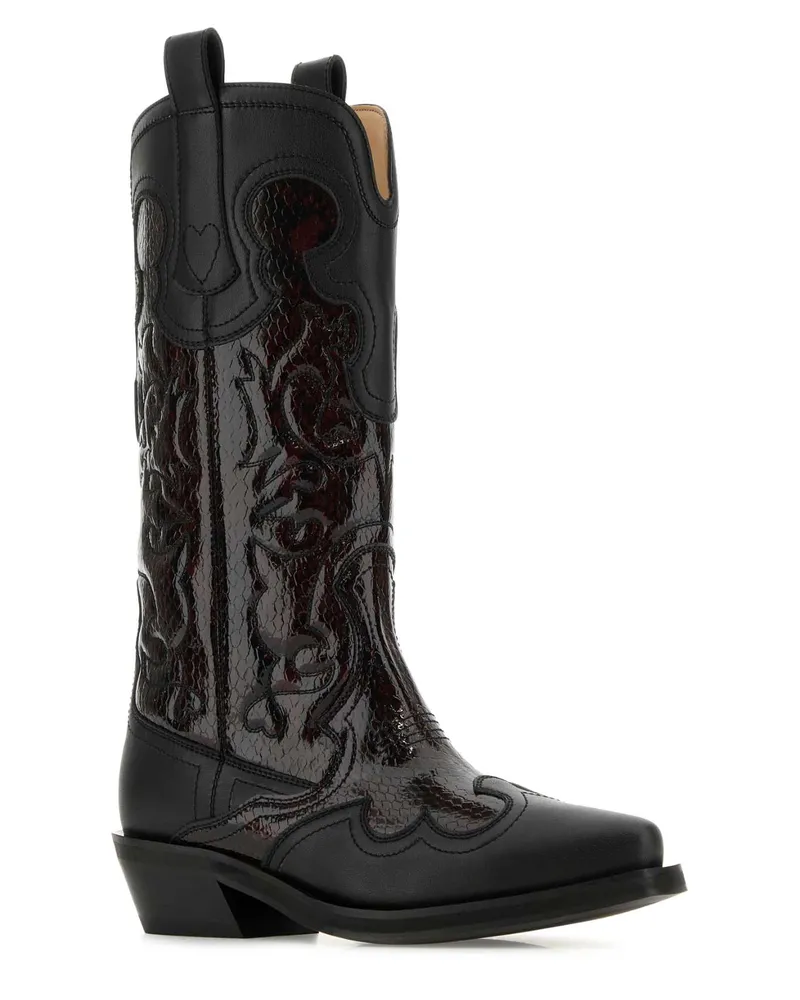 Ganni Women's Black Leather Boots Blackdarkburgundy Stivali Black