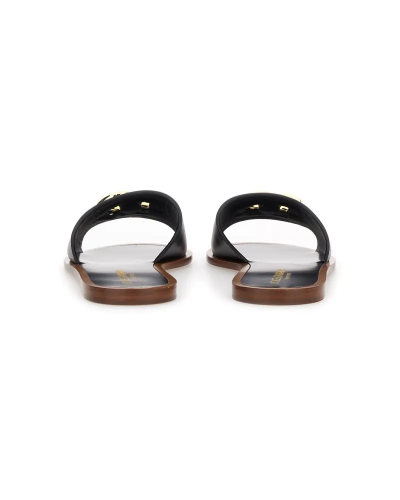 Dolce & Gabbana Leather Slide Sandal — Black Black