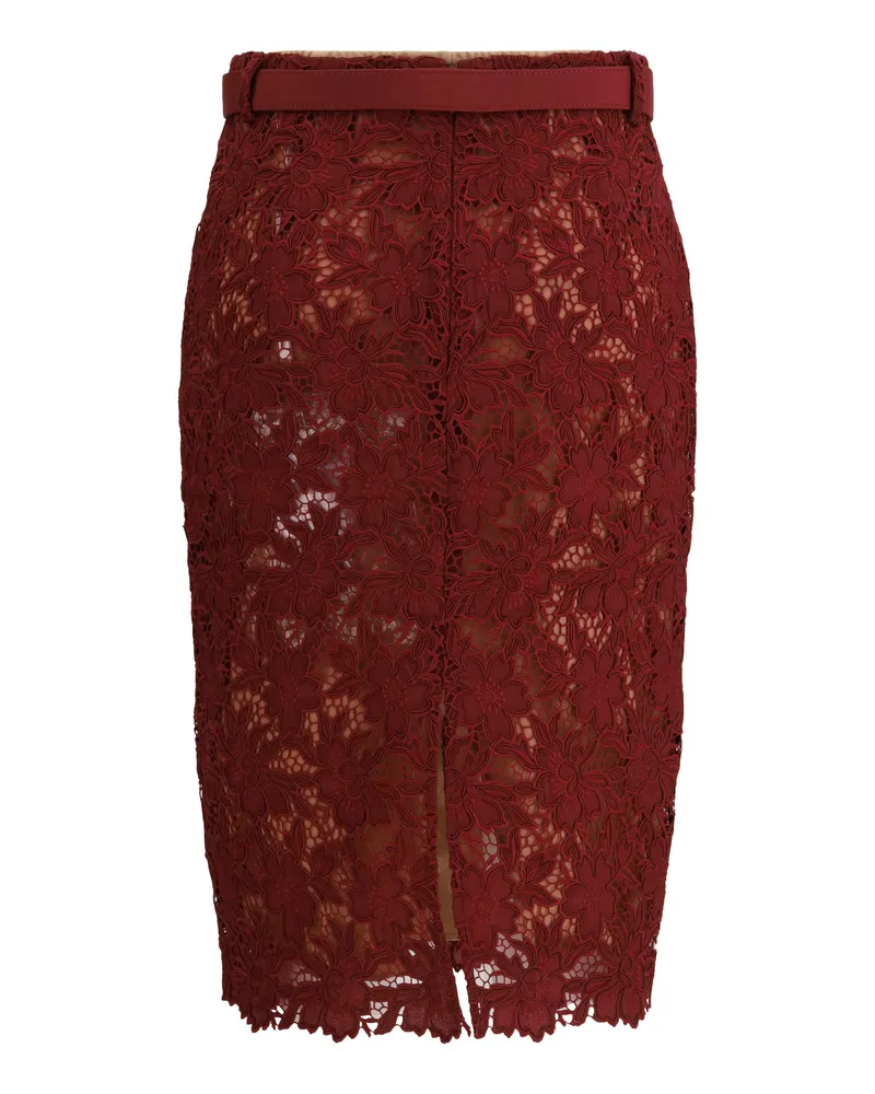 Self-Portrait Women's Guipure Lace Midi Skirt Burgundy Polyester Red