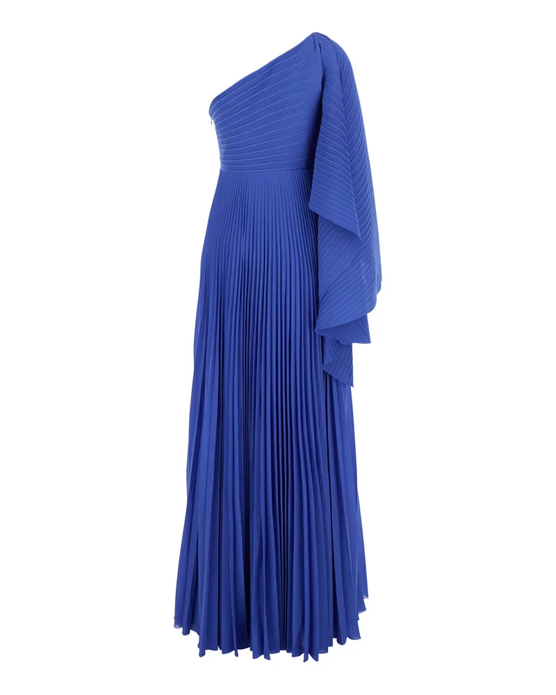 Solace London Women's Blue One-Shoulder Long Dress With Pleated Effect Polyester Blue