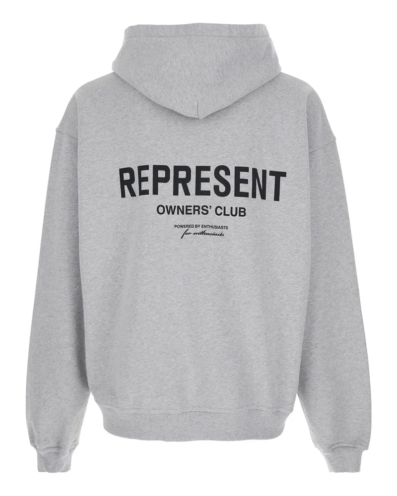 REPRESENT Logo-Embroidered Cotton Hoodie — Gray Gray
