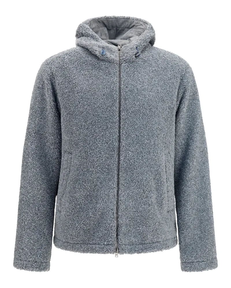 Herno Men's Jacket Teddy-Effect Hooded Light Grey Polyester 