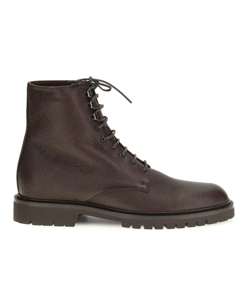 Brunello Cucinelli Men's Lace-Up Ankle Boots Dark Brown Calf Leather Brown