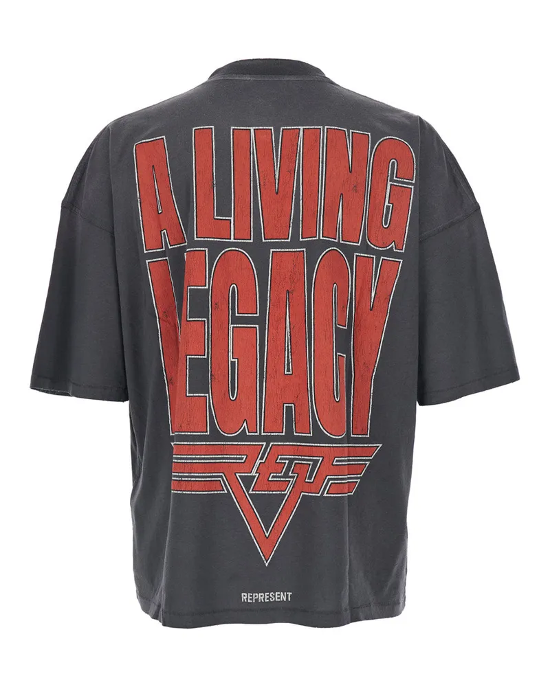 REPRESENT Logo-Print Crewneck T-Shirt — Gray Gray