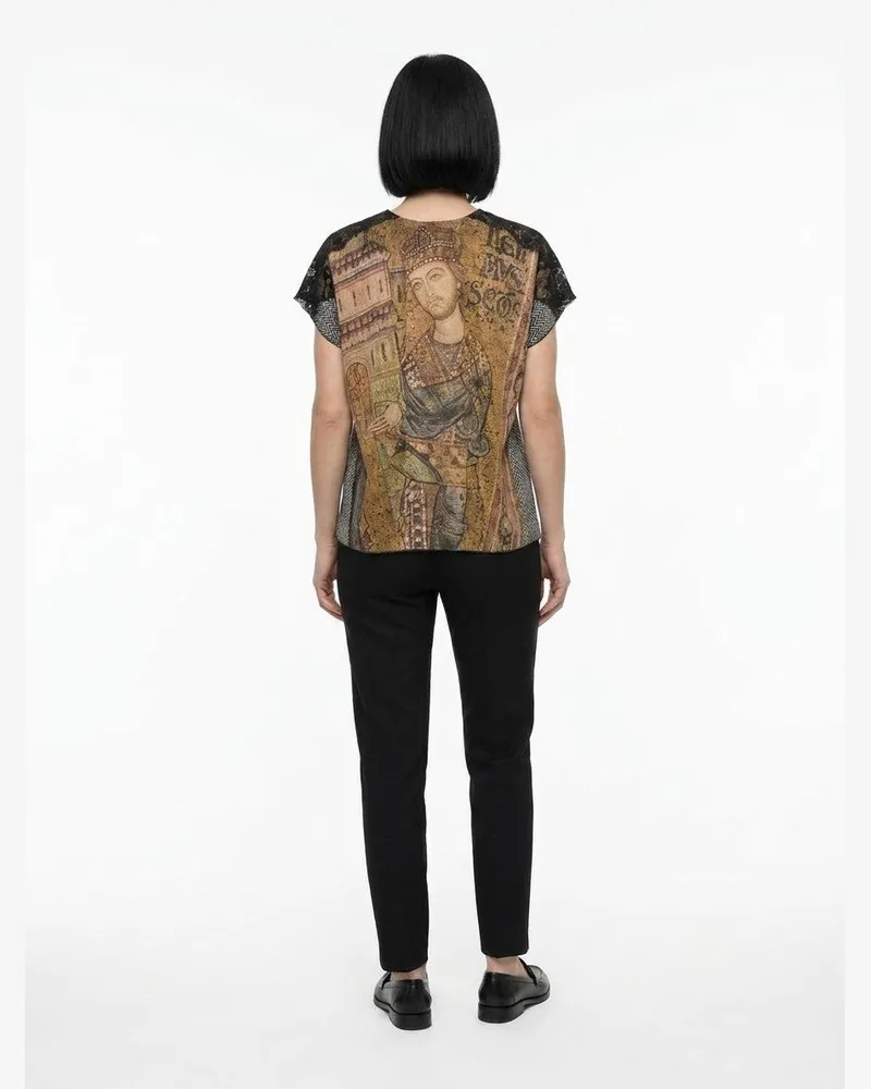 Dolce & Gabbana Lace-Trimmed Silk-Blend Blouse — Gray Gray