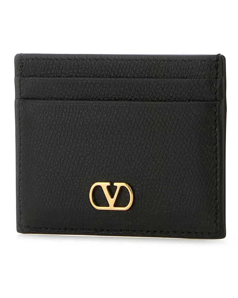 Valentino Garavani Women's Black Leather Card Holder Nero Portafogli Wallet Black