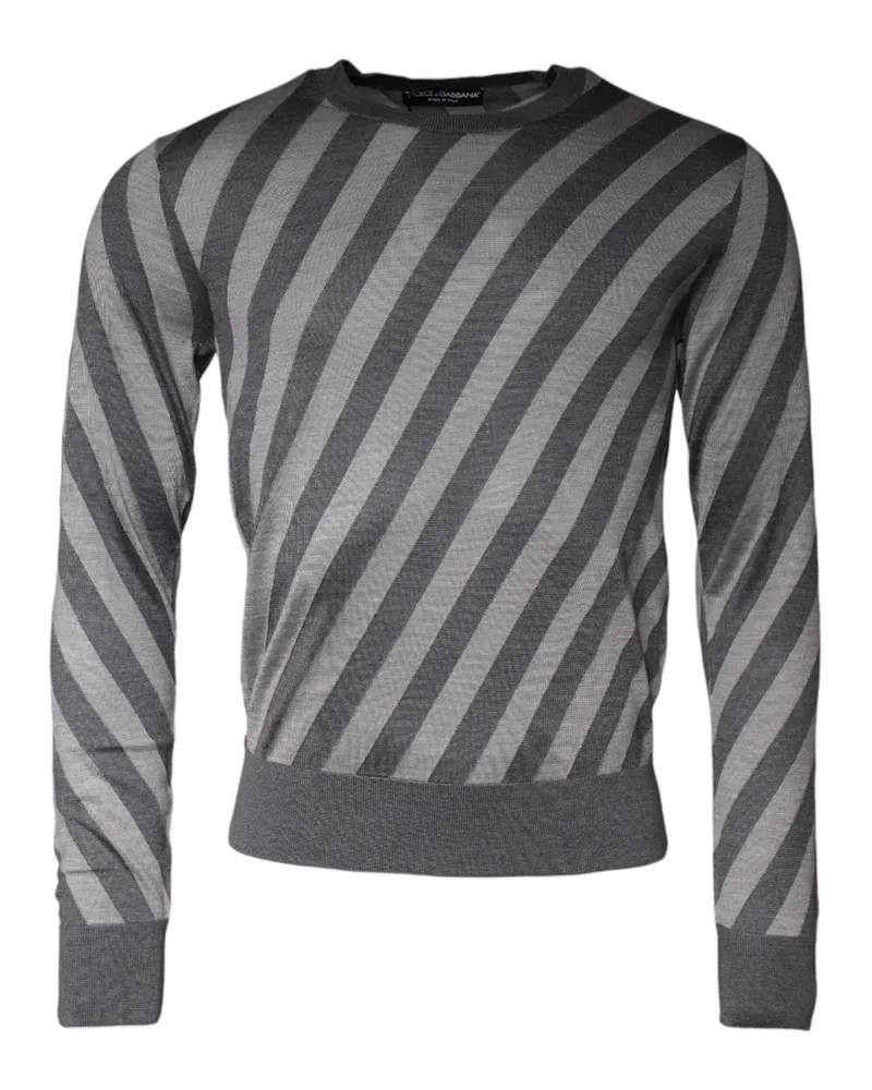 Dolce & Gabbana Men Diagonal-Striped Silk Sweater Gray Gray