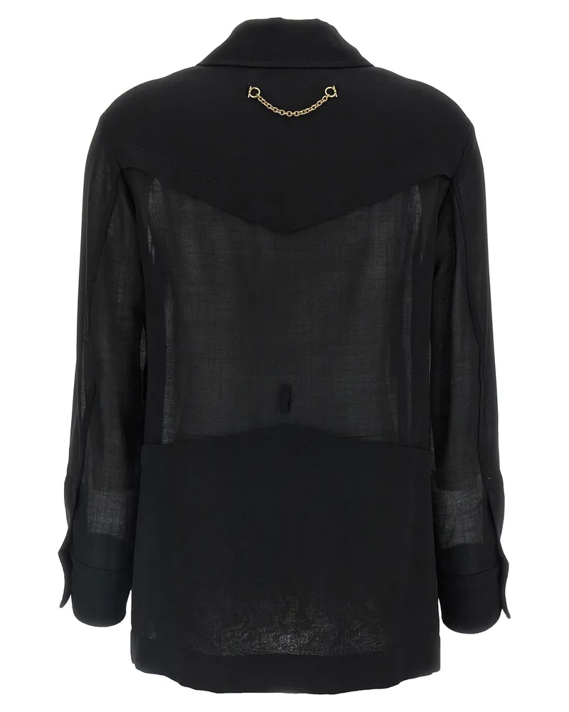Ferragamo Semi-Sheer Wool Jacket — Black Black